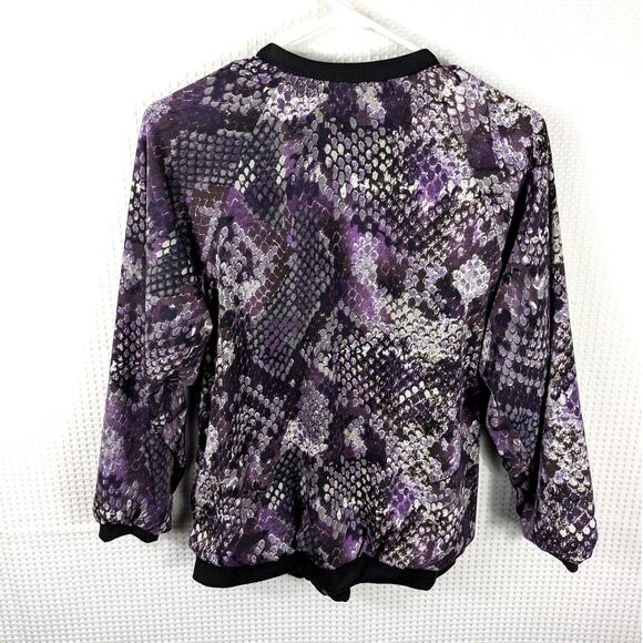 New Directions Small Purple Snakeskin Print Zip Bomber Jacket Womens Stretch - Picture 3 of 4